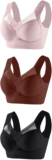 Womens 3pc Everyday Bras Daily Lightweight Wireless Bras Posture Correcting Bra Plus Size Full Coverage Soft Bralette
