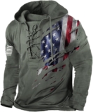 PORCLAY Men’s American Flag Hoodie Outdoor Military Tactical Hooded Sweatshirt Graphic Printed Laceup Pullover Shirt