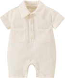 Baby Summer Solid Color Climbing Suit Short Sleeve Lapel Breathable Fabric Casual Going Out Baby Winter