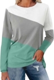 Women’s 3/4 Sleeves V Neck Color Block Shirts Casual Loose Fit T Shirt Trendy Basic Tees Fashion Clothes