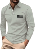Mens Long Sleeve Workout Shirts Casual Polo Shirts Classic Basic Button T-Shirt Casual Workwear Office Tops with Pocket