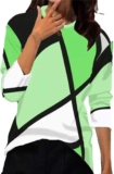 Color Block Tops for Women Geometry Print Tunic Tops Crew Neck Tee Shirt Loose Fit Casual Pullover
