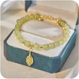 14k Gold Plated Jade Butterfly Crystal Glass Bracelet Jade Bead Bracelet Jewelry Gifts for Women Her Him Father Mother