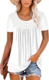 Mystry Zone Womens Henley V Neck Casual Blouse Button Down T Shirts Flare and Flowy Tops