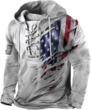 PORCLAY Men’s American Flag Hoodie Outdoor Military Tactical Hooded Sweatshirt Graphic Printed Laceup Pullover Shirt