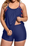 Holipick Plus Size Tankini Swimsuit for Women Two Piece Tummy Control Bathing Suit Blouson Tankini Top with Shorts