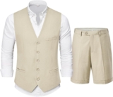 Hihawk Men’s 2-Piece Linen Vest Pants, Lightweight Waistcoat Shorts, Casual Wedding Beach Summer Prom Homecoming Outfit
