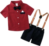 Toddler Boys Short Sleeve Red Striped Shirt Tops Shorts With Tie Child Kids Gentleman Outfits 4t Bow Tie