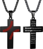 Baseball Cross Necklace for Men Inspirational Bible Verse Cross Pendant Stainless Steel Chain 22+2 inch Baseball Sports Jewelry Baseball Gift for Men Women