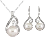 925 Sterling Silver CZ Freshwater Cultured Pearls Bridal Pendant Necklace Earrings Wedding Jewelry Sets for Valentine’s Day/Mother’s Day/Christmas Jewelry Gift for Girlfriend/Mom