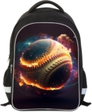 Energy Explosion Fire Burning Baseball Kids Backpack, Cosmic Abstraction Pattern Boys Girls School Bookbag, Polyester, Lightweight, Zipper Closure, Two Side Pockets