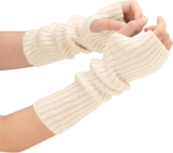 Women’s Long Fingerless Gloves Fashion Stretch Arm Warmers Knit Arm Sleeves for Teen Girl Thumb Hole Stretchy Gloves