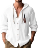 Big and Tall Shirts for Men,LinenShirts Casual Button Down Shirts Long Sleeve Roll-Up Sleeve Spring Beach Tops with Hood