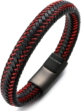 Halukakah ● JAZZ ● Men’s Genuine Black/Brown/Blue Leather Bracelet Sport Red/Gun Black/Sail Blue/Moonlight Silver Titanium Magnetic Clasp Size Adjustable 8.5″-9″(21.5-23cm) FREE Giftbox