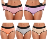 POKARLA Women’s Cotton Stretch Underwear Ladies Mid-high Waisted Briefs Panties 5-Pack