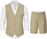 YND 2-Piece Men’s Linen Waistcoat Shorts, Lightweight Vest Pants, Casual Wedding Beach Summer Prom Homecoming Outfit
