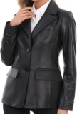Women’s Lambskin Leather Jacket Leather Blazer Women-Womens Button Closure Leather Blazer