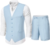MY’S Men’s 2-Piece Linen Vest Pants, Lightweight Waistcoat Shorts, Casual Beach Summer Wedding Prom Homecoming Outfit