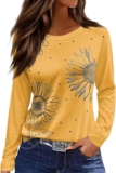Long Sleeve Shirts for Women Trendy Casual Round Neck Loose Fit Tunic Tops Floral Printed Graphic Tees Spring Clothes