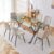 7 Piece Glass Dining Table Set, Kitchen Table Chairs Set for 6, 71” Dining Table with 0.4″ Tempered Glass Tabletop with Plated Metal Legs and MDF Crossbar, 6 PU Chairs for Dining Room, Kitchen.
