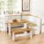 Breakfast Nook Kitchen Corner Dining Table Bench Chair Set, Space-Saving 3-4 Seat L-Shape for Family Home White Wood