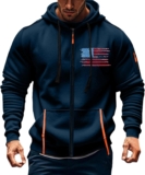 Mens Hoodie,Trendy Casual Zip up Long Sleeve Sweatshirt Loose Fit Sports Pocket Hooded Outerwear