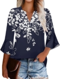 3/4 Sleeve Tops for Women Spring Loose V-Neck Eyelet T-Shirts Dressy Casual Ruffle Sleeve Tunic Blouses