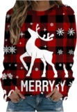 Christmas Shirts for Women,Merry Christmas Shirts Cute Xmas Plaid T Shirts Baseball Graphic Raglan Long Sleeve Tops