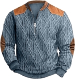 Polo Shirts for Men,Men’s Sweaters 1/4 Zip Polo Cotton Pullover Striped Fall Winter Warm Color Block Sweatshirts