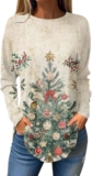 Christmas Shirts for Women 2024 Casual Fall Tunic Blouses with Long Sleeves Floral T-Shirts Tops Crew Neck Sweatshirts