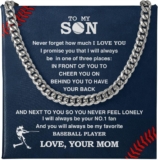 Personalized Baseball Necklace To My Son From Mom, Son Pendant Gifts From Dad to Baseball Player, Inspiration Jewelry Gift For My Son, Christmas Cuban Link Chain Necklaces Present for Man from Mum