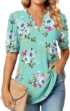 Anyally Womens Summer Puff Short Sleeve Tops Dressy Casual V-Neck T-Shirts Cute Blouse for Work