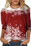 Christmas Sweatshirts for Women Casual Graphic Tees Trendy 3/4 Sleeve Tops 2024 Dressy Casual Crewneck Holiday