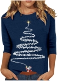 2024 Christmas Shirts for Women Funny Xmas Tree Print 3/4 Sleeve Tops Blouses Christmas Tshirt Crewneck Tops Blouse