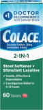 Colace 2-In-1 Stool Softener Plus Stimulant Laxative for Gentle Effective Constipation Relief, Docusate Sodium Plus Sennosides, 60 Count