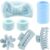 16 Pcs Face Wash Headband Wristband Hair Clips Ponytail Holders Set for Women, Soft Spa Bowknot Headband, Plastic Claw Clips, Elastics Hair Tie for Facial Skincare Makeup (Blue, M)