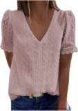 DASAYO Women Chiffon V Neck T-Shirts Lace Splice Swiss Dot Shirts Top Dressy Casual Fashion 2023 Summer Tshirts Blouses