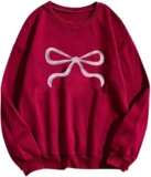Cute Women’s Long Sleeve T-Shirt with Bow Print, Casual Crew Neck Top for Stylish Outfits Loose Blouse Sweatshirts