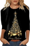 2024 Christmas Shirts for Women 3/4 Length Sleeve Womens Tops Casual Crew Neck Fall Crewneck Tunic Blouses
