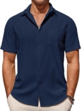 COOFANDY Men’s Casual Summer Beach Wrinkle Free Shirts Short Sleeve Button Down Lightweight Untucked Textured Shirt