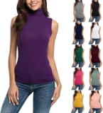 Turtle Necks Tops for Women Workout Tank Top Sexy Sleeveless Shirts Trendy Turtleneck Yoga Slim Fit Tee T-Shirts