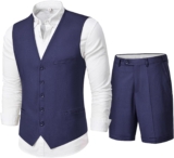 MY’S Men’s 2-Piece Linen Vest Pants, Lightweight Waistcoat Shorts, Casual Beach Summer Wedding Prom Homecoming Outfit