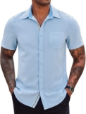 COOFANDY Men’s Casual Button Down Shirts Stretch Short Sleeve Business Dress Shirt with Pocket