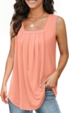 Summer Tank Tops for Women Loose Fit Pleated Square Neck Sleeveless Tops Flowy Blouse Short Sleeve Tops Basic Shirts