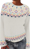 Women’s Vintage Fair Isle Sweater Plus Size Vintage Long Sleeve Crewneck Sweater Fair Isle Knit Pullover Sweater Tops