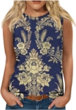 Womens Summer Aztec Ethnic Style Tank Tops Casual Loose Round Neck Sleeveless Shirt Fashion Comfort Printing Tops