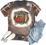 Women Blaeched Football Shirt Sunday Football Season Funny Graphic Letter Print Tshirt Short Sleeve Tee Tops