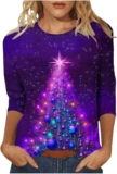 Christmas Shirts for Women 2024 3/4 Sleeve Tops Xmas Holiday Cotton Crewneck Women Fashion Holiday Outfits