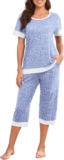 PrinStory Women’s Pajama Set Short Sleeve Shirt and Capri Pants Sleepwear Pjs Sets Lounge Set