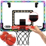 NZQXJXZ Extra Large 26″ x 17″ Pro Indoor Basketball Hoop Over The Door with LED Lighting Electronic Scoreboard, Mini Basketball Hoop for Kids, for Boys Girls Teens Adults B&R